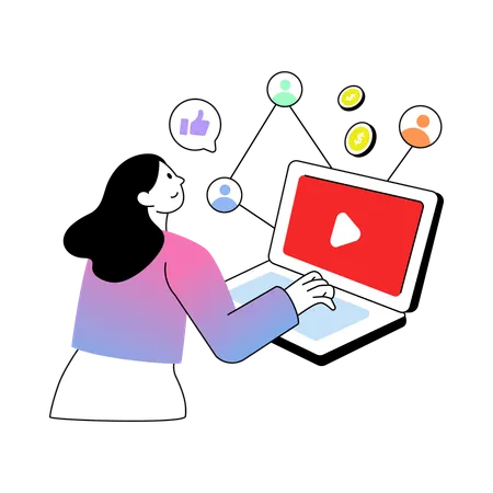 Une employée fait la publicité de ses produits en vidéo  Illustration