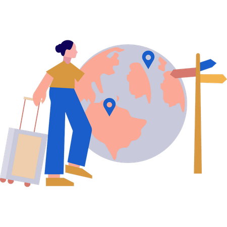 Une fille trouve son chemin à l'aéroport  Illustration