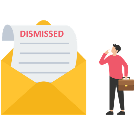 Unemployed businessman walk away from dismissed email with his stuff  Illustration