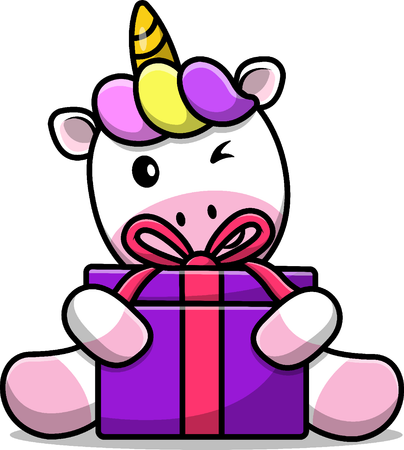 Caja de regalo con unicornio  Ilustración