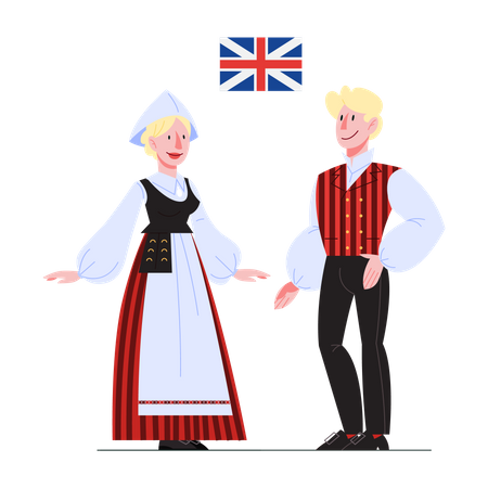 United Kingdom citizen in national costume with a flag  イラスト