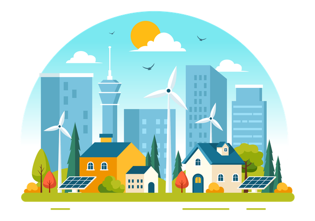 Urban areas using wind energy  Illustration