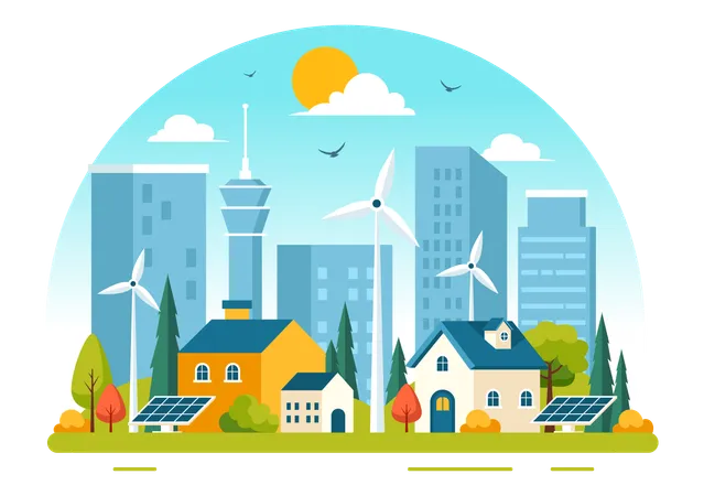 Urban areas using wind energy  Illustration