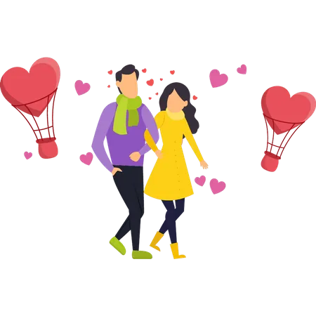 Valentine couple walking together  Illustration