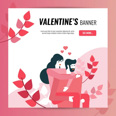 Valentine's day square banner template  Illustration