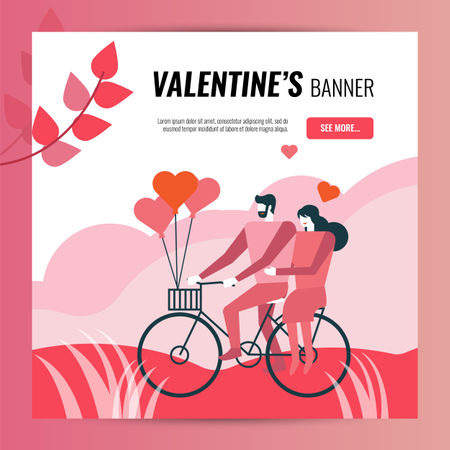 Valentine's day square banner template  Illustration