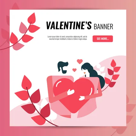 Valentine's day square banner template  Illustration