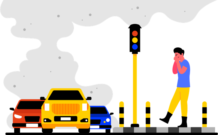 Vehicles in traffic causing pollution  イラスト