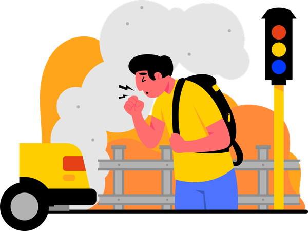 Vehicles smoke causing air pollution  イラスト