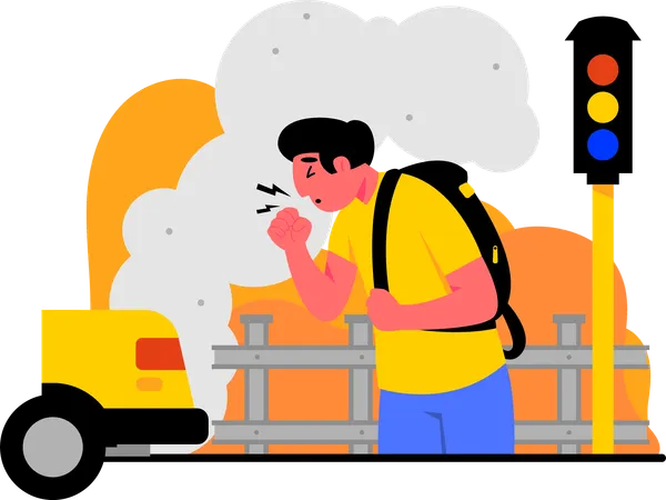 Vehicles smoke causing air pollution  イラスト