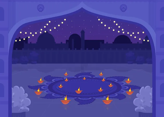 Velas Diya para la celebración de Diwali  Ilustración