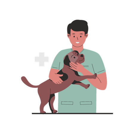 Veterinarian Male doctor with dog  Illustration