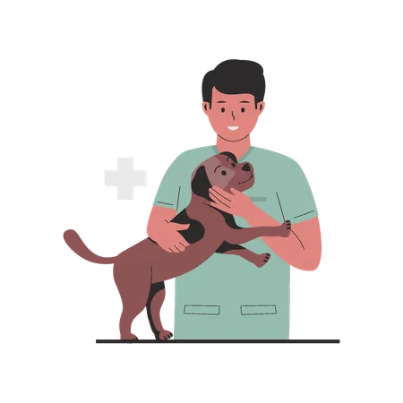 Veterinarian Male doctor with dog  Illustration