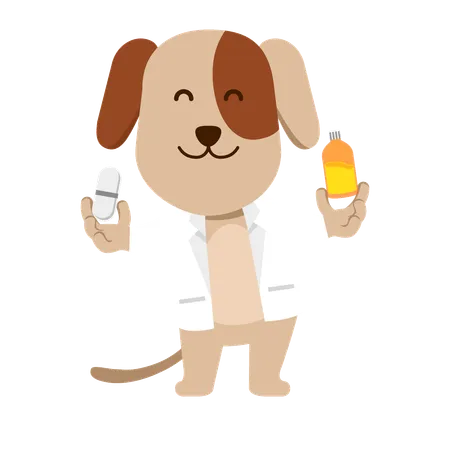 Veterinary doctor is giving medicine to dog  Illustration