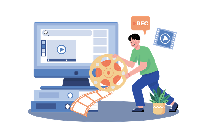 Video marketer optimizing video content for search engines  Illustration