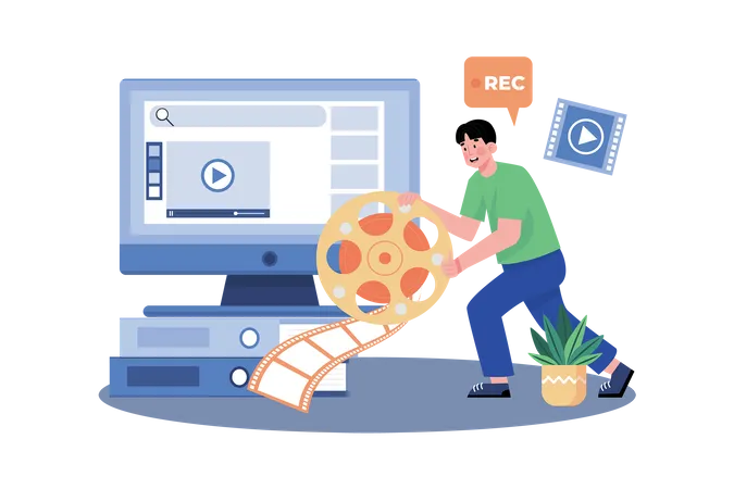 Video marketer optimizing video content for search engines  Illustration