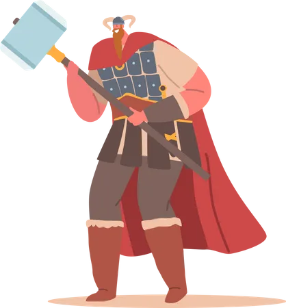 Viking Male Holding Hold Hammer  イラスト