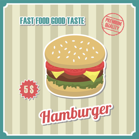 Vintage Burger Poster With Price Tag  Illustration