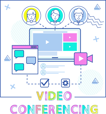 Virtual conference meeting working online with computer  Illustration