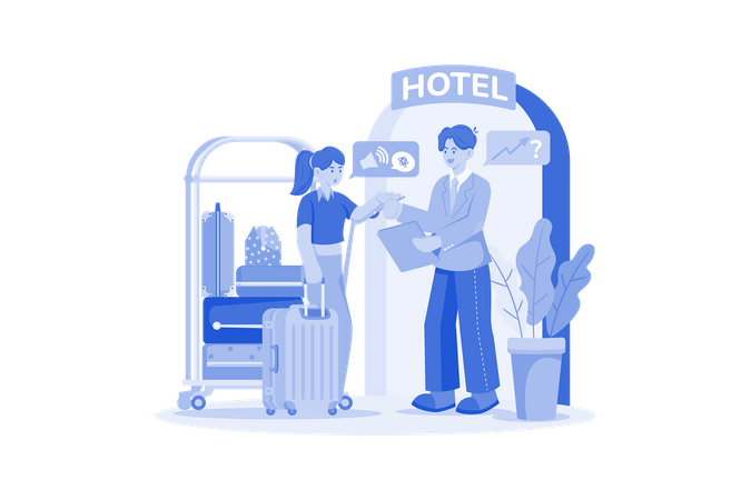 O visitante está verificando no hotel  Ilustração