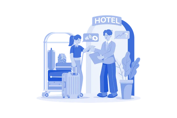 O visitante está verificando no hotel  Ilustração