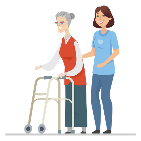 Volunteer helping senior woman  Illustration