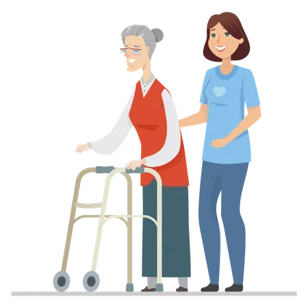 Volunteer helping senior woman  Illustration