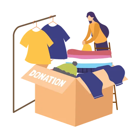 Volunteer Organizing Clothes for Donation in a Box  Illustration