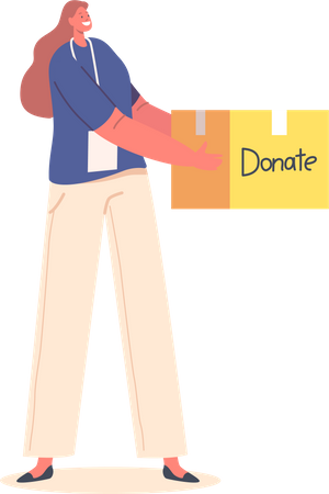 Volunteer Woman with Donation Humanitarian Aid  Illustration