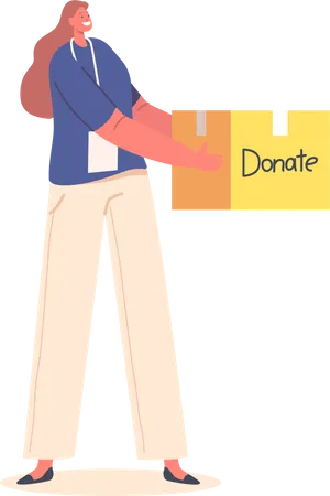 Volunteer Woman with Donation Humanitarian Aid  Illustration