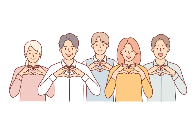 Volunteers peoples show heart gesture  Illustration