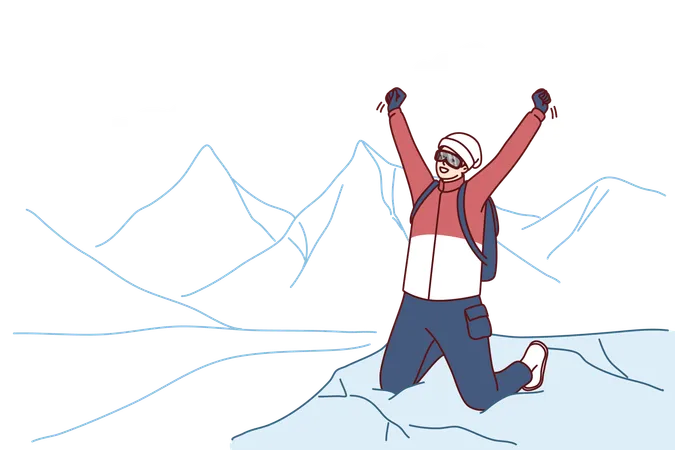 Le voyageur atteint le sommet de la montagne  Illustration