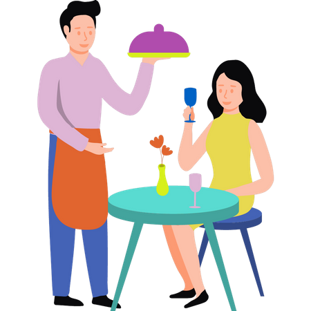 Waiter serving food  Illustration