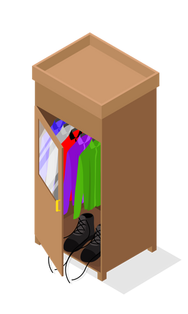 Wardrobe filled with clothes and shoes  Illustration