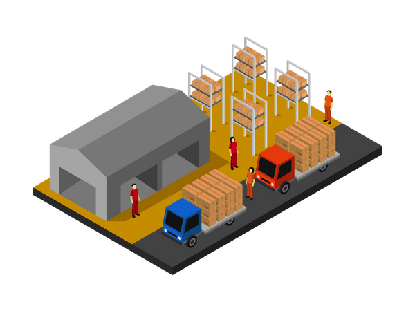 Warehouse Workers loading boxes in truck  Illustration