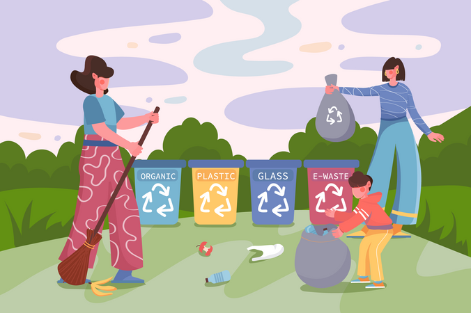 Waste recycling at nature  Illustration