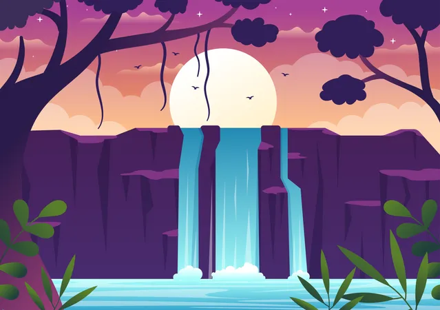 Waterfall in jungle  Illustration