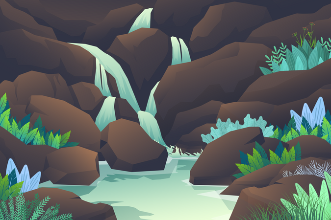 Waterfall jungle landscape  Illustration