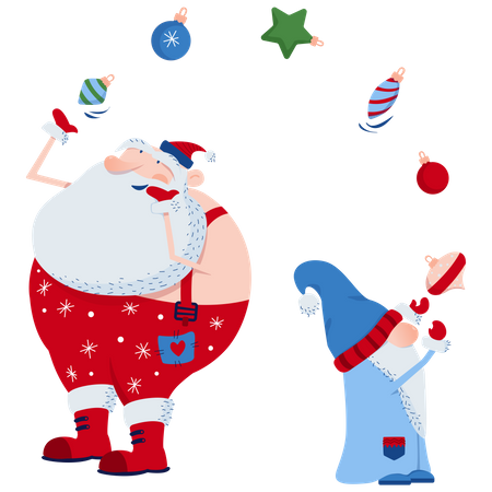 Weihnachtsmann und Gnom jonglieren  Illustration