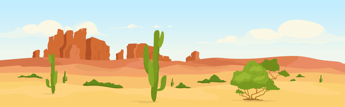 Western dry desert at day time  イラスト