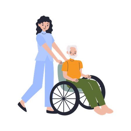 Wheelchair Assistance provided by nurse  Illustration