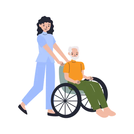 Wheelchair Assistance provided by nurse  Illustration