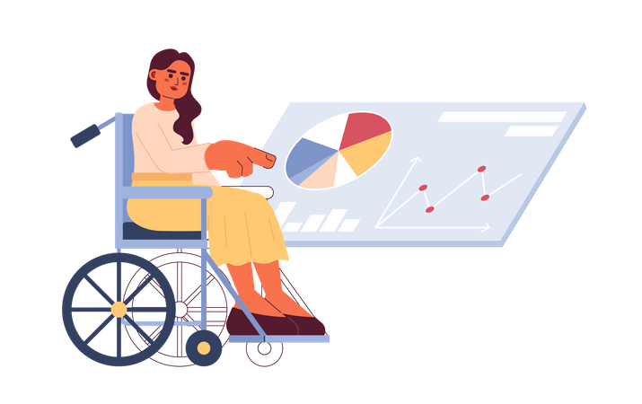 Wheelchair woman touching virtual screen  Illustration