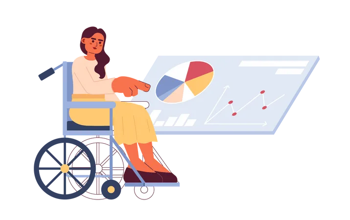 Wheelchair woman touching virtual screen  Illustration