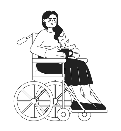 Wheelchair young adult woman holding coffee cup  Illustration