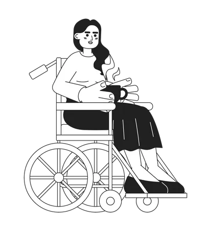 Wheelchair young adult woman holding coffee cup  Illustration