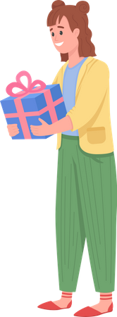 White girl with wrapped present  Illustration