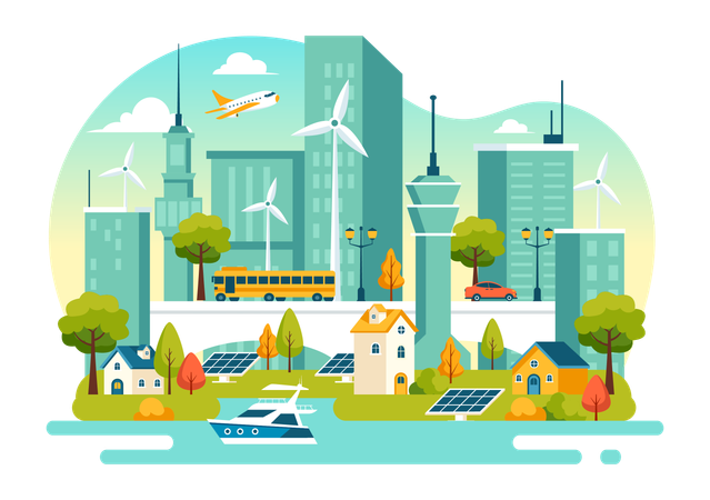 Wind mills installed in cities  Illustration