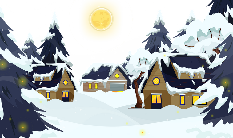 Winter rural with home  Illustration