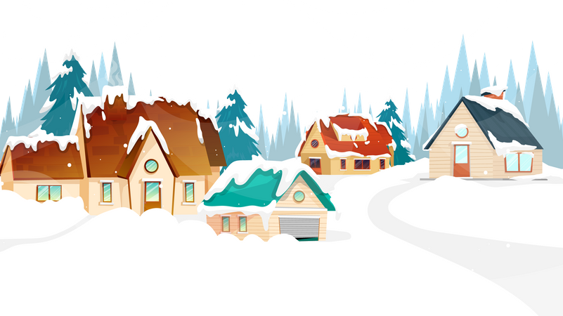 Winter rural with home in snowy  Illustration